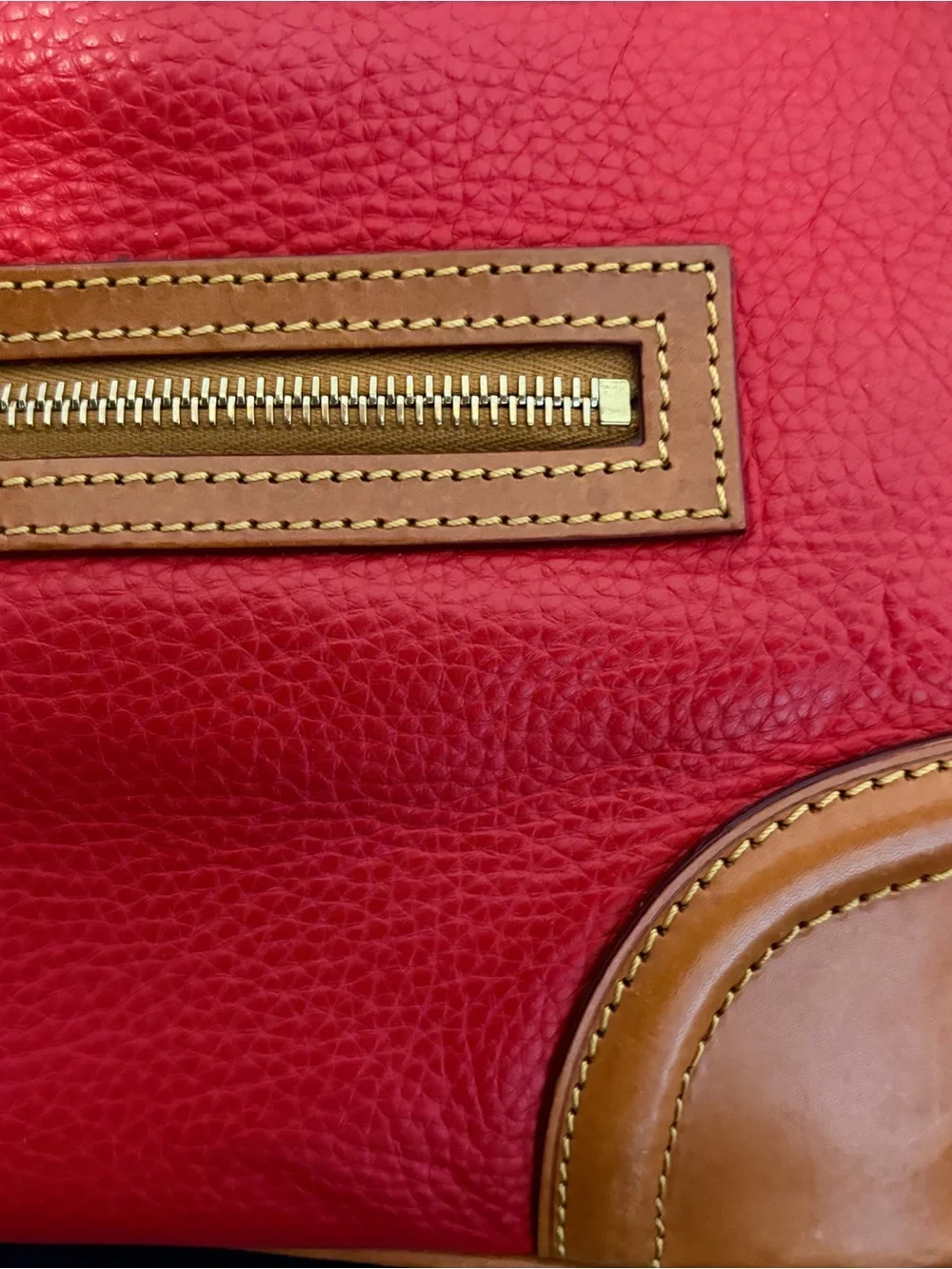 Dooney & Bourke Red Leather Shoulder Bag with Tan Trim